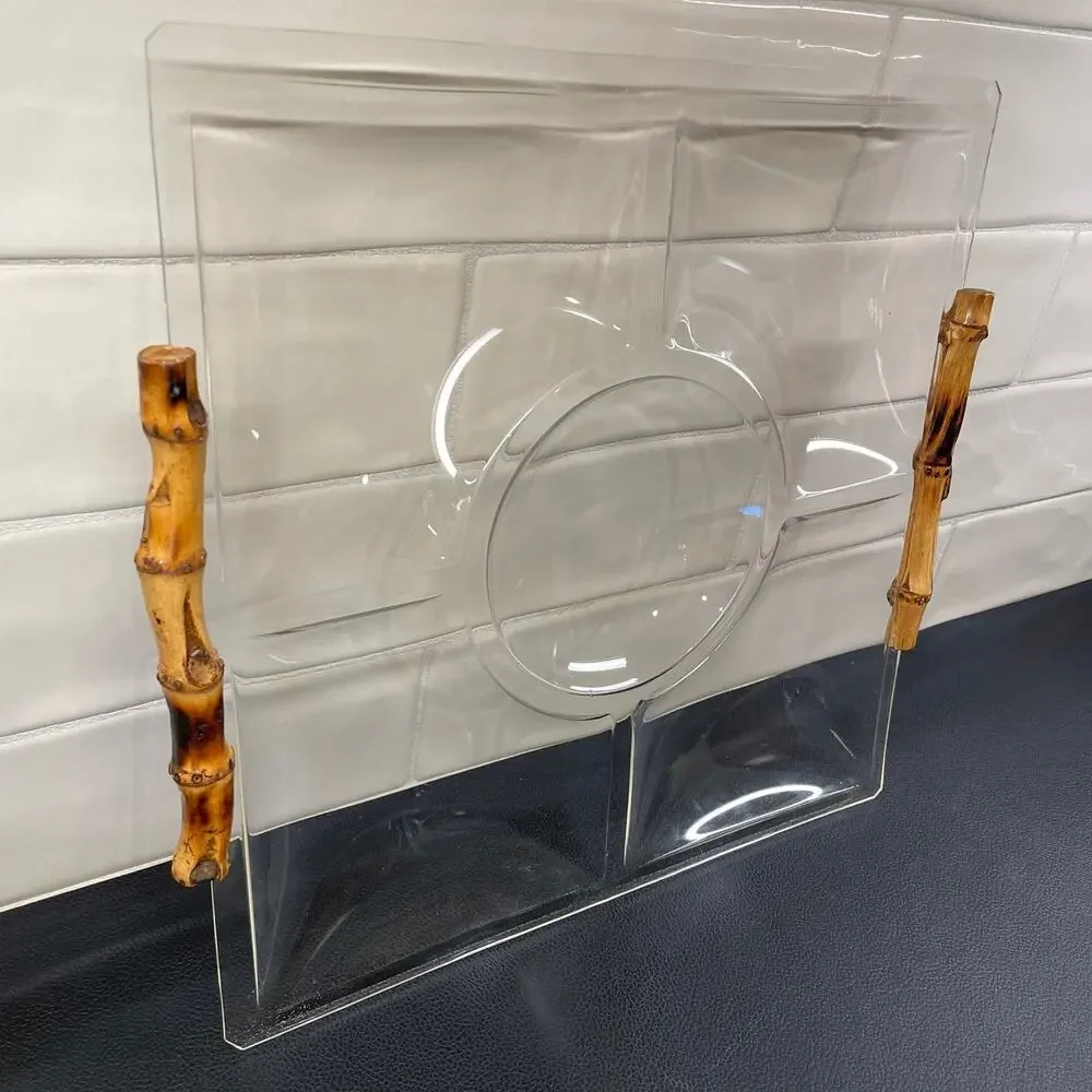 Vintage Bamboo and Acrylic Sectioned Serving Tray
